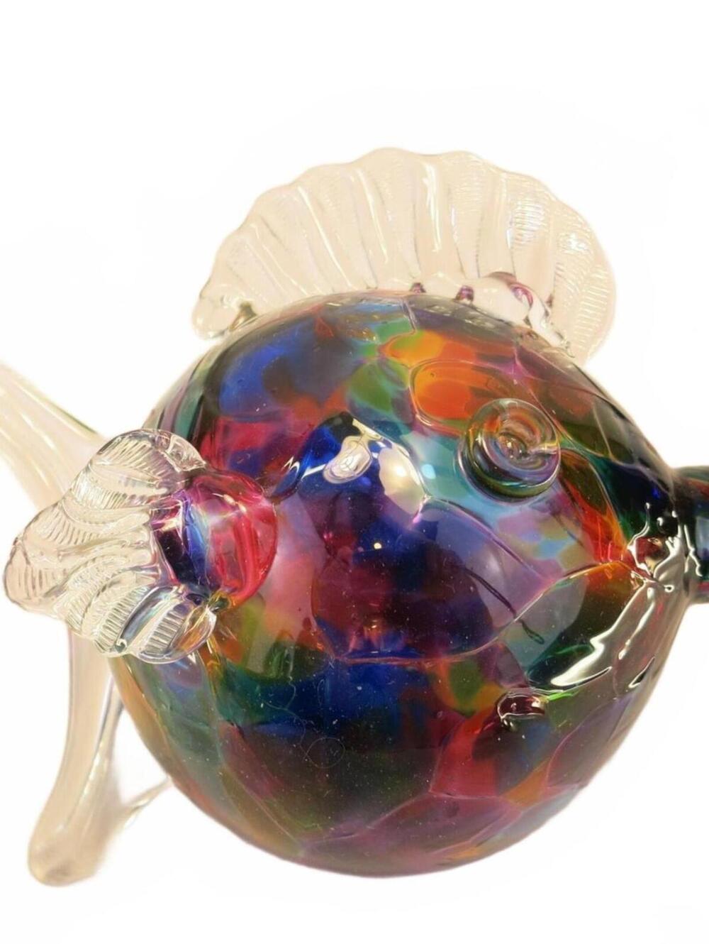 Handmade Multicolor Blown Glass Puffer Fish Figurine